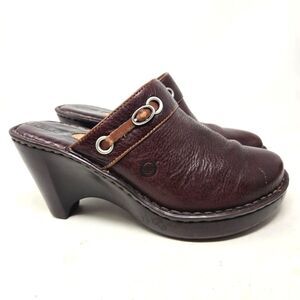 BORN Women's Brown Leather Heeled Clogs‎ Size 7 | 38 EU